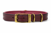 Side view of Tuscan Burgundy leather dog collar withbrass buckle