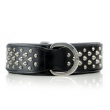 Hand Made Leather Dog Collar - Ruffneck Black & Chrome (Wide Fit)