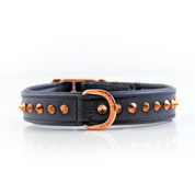 Hand Made Leather Dog Collar - Ruthless Black & Rose Gold (Slim Fit)