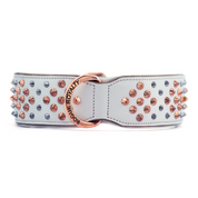 Hand Made Leather Dog Collar - ICED OUT ROSE GOLD (Wide Fit)