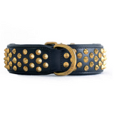 Hand Made Leather Dog Collar - Ruthless Black & Brass (Wide Fit)