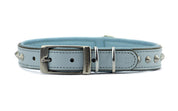 baby blue collar with chrome studs for dogs with metal buckle