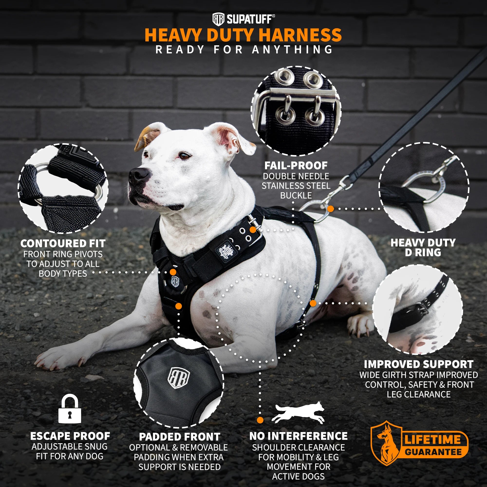 SUPATUFF® Strong Dog Harness Heavy Duty - Black (Wide Fit)