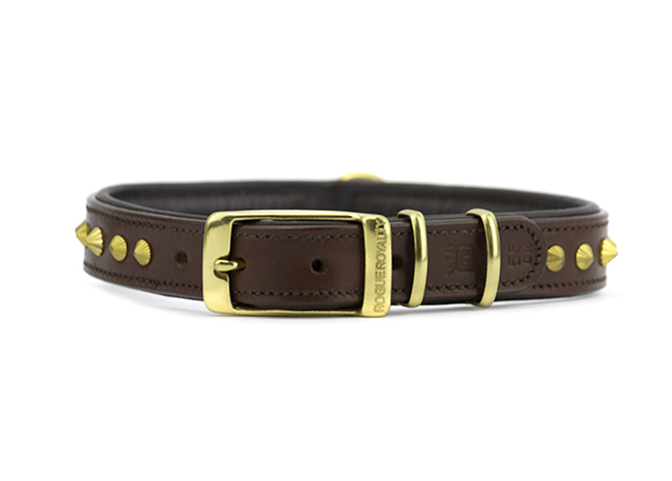 rear view of Ruthless Brown &amp; Brass Slimfit Dog Collar showing sturdy brass buckle