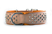 Hand Made Leather Dog Collar - RuffNeck Buckskin & Chrome (Wide Fit)