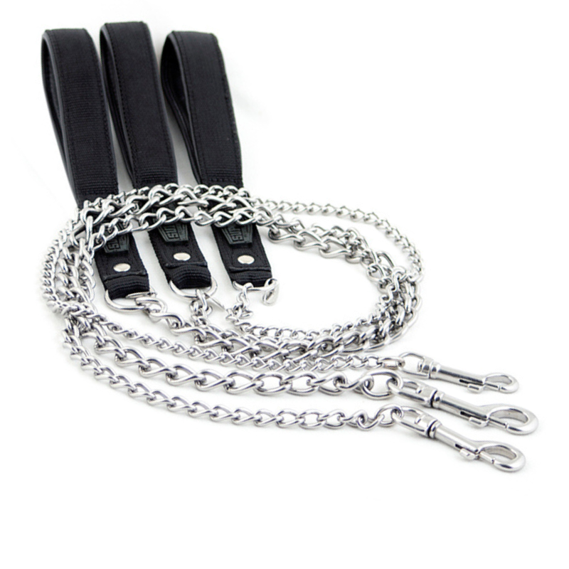 slim chain dog leash with padded leather handle
