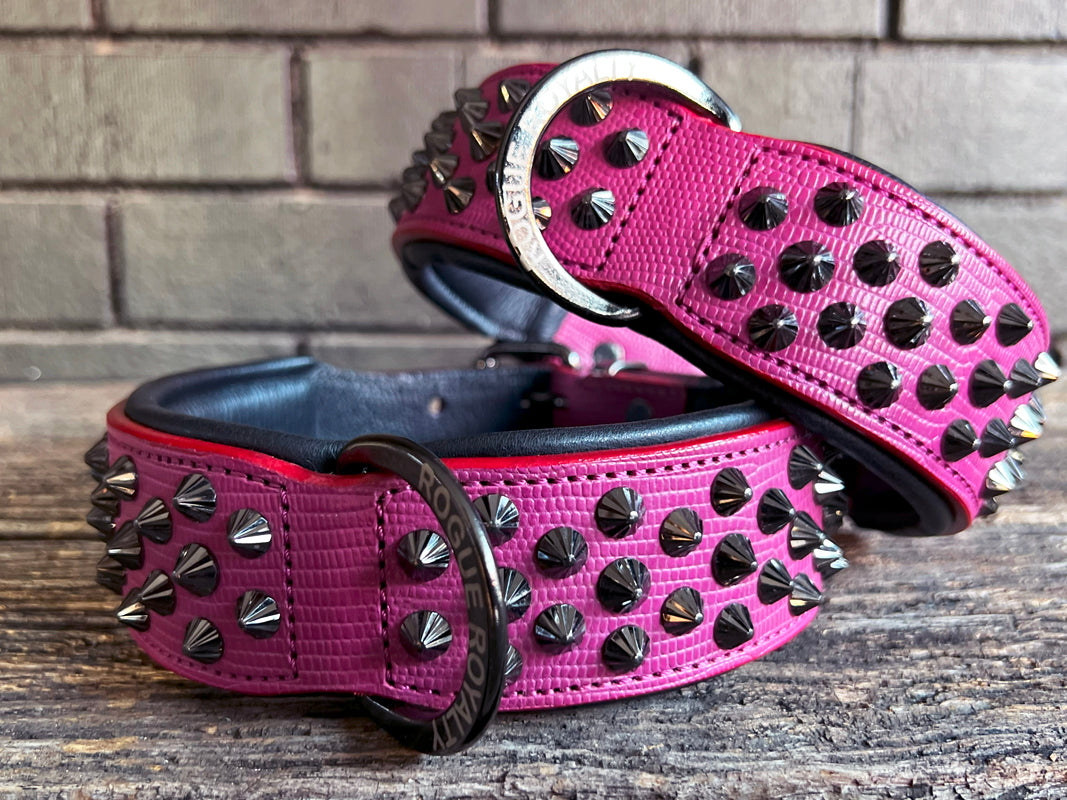 top view pink black dog collar