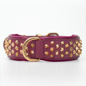 Hand Made Leather Dog Collar - Ruthless Pink & Rose Gold (Wide Fit)