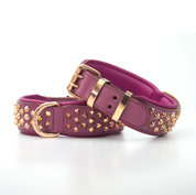Hand Made Leather Dog Collar - Ruthless Pink & Rose Gold (Wide Fit)