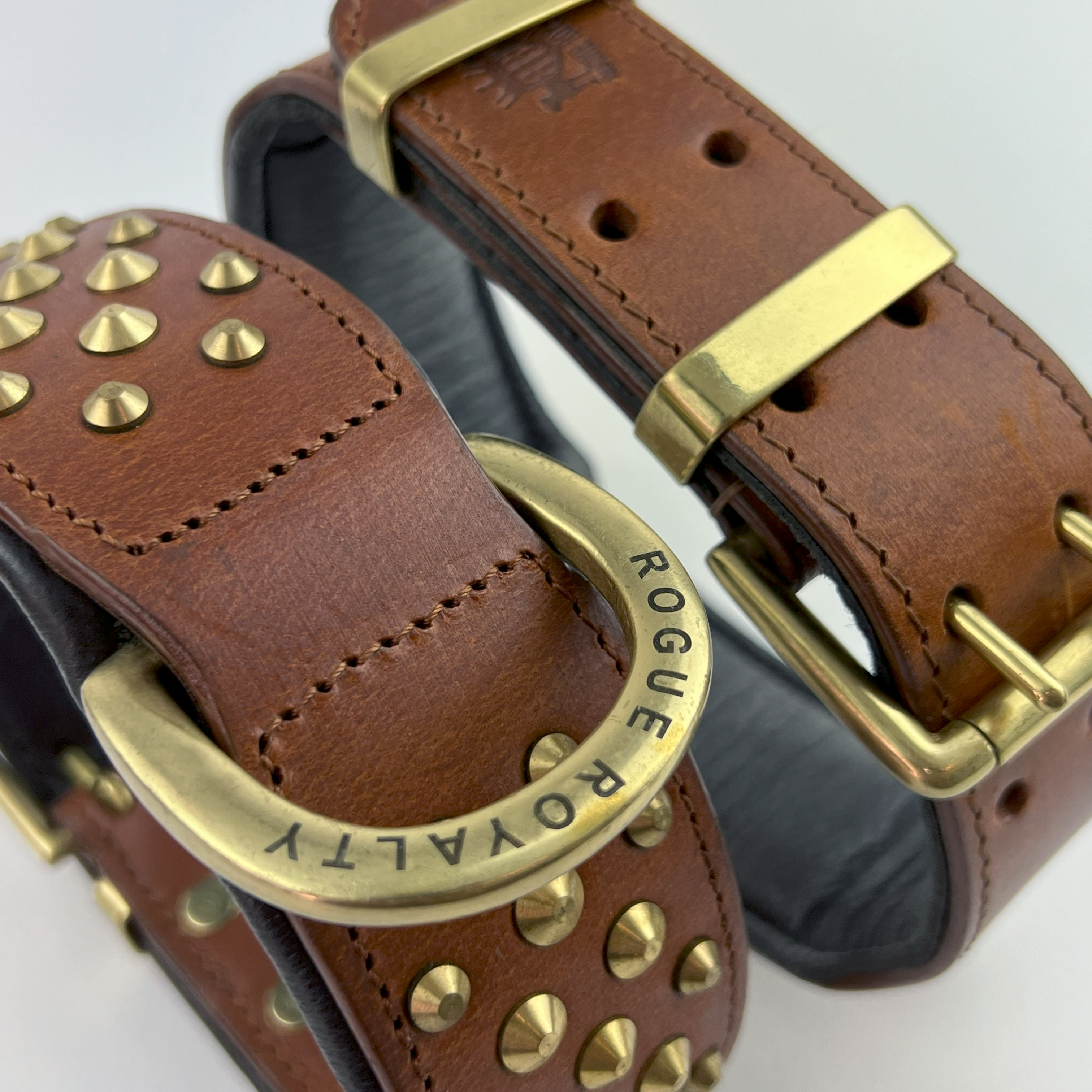 Hand Made Leather Dog Collar - RuffNeck Brown & Brass (Wide Fit)