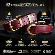 Hand Made Leather Dog Collar - Classic Cherry & Brass (Regular Fit)
