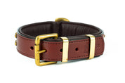 Cherry leather dog collar with brass fittings