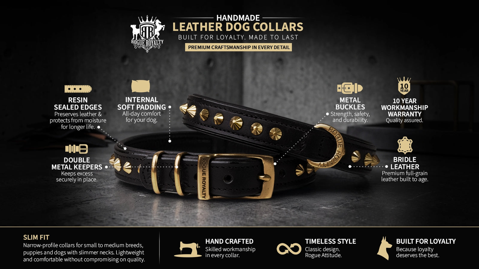 SLIM FIT LEATHER DOG COLLAR SPECIFICATIONS