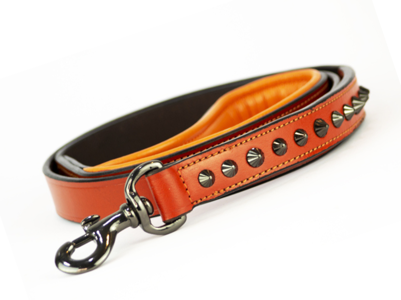 Leather Dog Leash - Ruthless Orange &amp; Black Slim