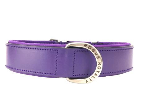 Handmade Leather Dog Collar Classic Purple & Chrome