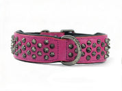 Hand Made Leather Dog Collar - Ruthless Pink & Black (Wide Fit)