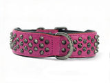 Hand Made Leather Dog Collar - Ruthless Pink & Black (Wide Fit)