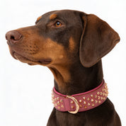Hand Made Leather Dog Collar - Ruthless Pink & Rose Gold (Wide Fit)
