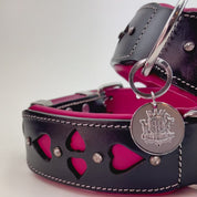 Hand Made Leather Dog Collar - Queen of Hearts (Wide Fit)