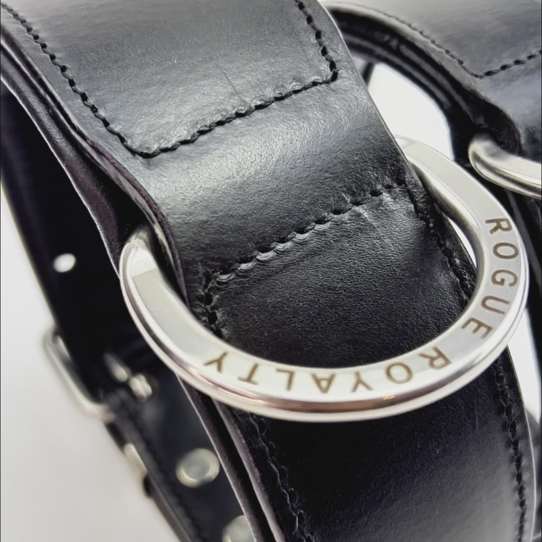 Hand Made Leather Dog Collar - Classic Black & Chrome (Wide Fit)