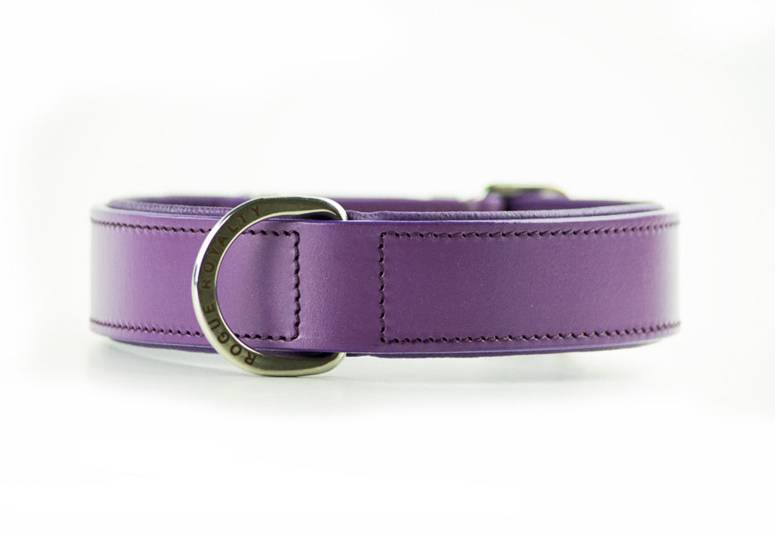 Handmade Leather Dog Collar Classic Purple & Chrome (Regular Fit)