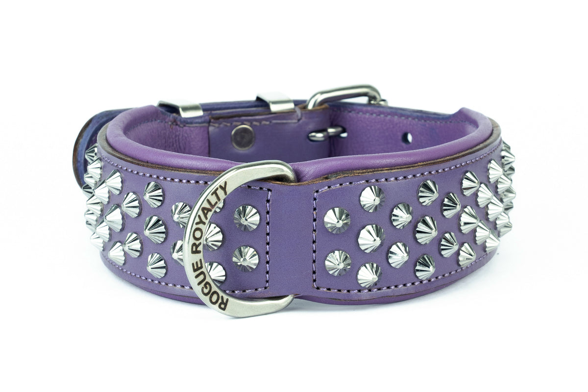 Hand Made Leather Dog Collar - Imperial Purple &amp; Chrome (Wide Fit)