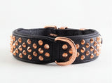Hand Made Leather Dog Collar - Ruthless Black & Rose Gold (Wide Fit)