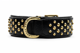 Hand Made Leather Dog Collar - RuffNeck Black & Brass (Wide Fit)