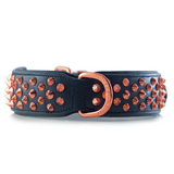 Hand Made Leather Dog Collar - Ruthless Black  & Rose Gold (Wide Fit)