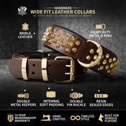 Hand Made Leather Dog Collar - Ruthless Black & Brass (Wide Fit)