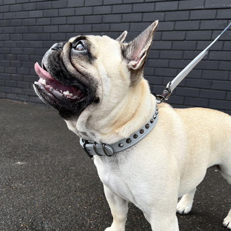 Hand Made Leather Dog Collar - Ruthless Grey & Black (Slim Fit)