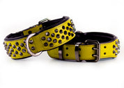 Hand Made Leather Dog Collar - Ruthless Yellow & Black (Wide Fit)