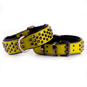 Hand Made Leather Dog Collar - Ruthless Citrine & Black