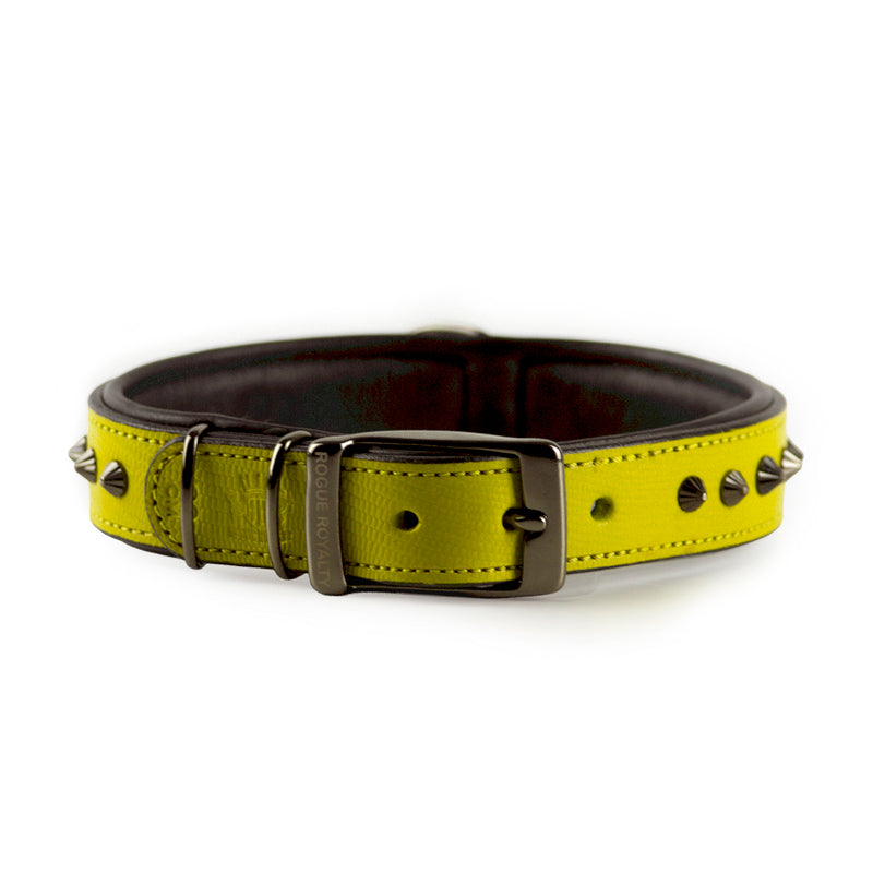 Hand Made Leather Dog Collar - Ruthless Yellow & Black (Slim Fit)