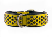 Hand Made Leather Dog Collar - Ruthless Yellow & Black (Wide Fit)
