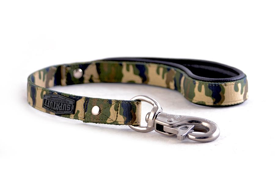 Super strong dog leash. Designed in Australia, stainless steel bullsnap with camo webbing.