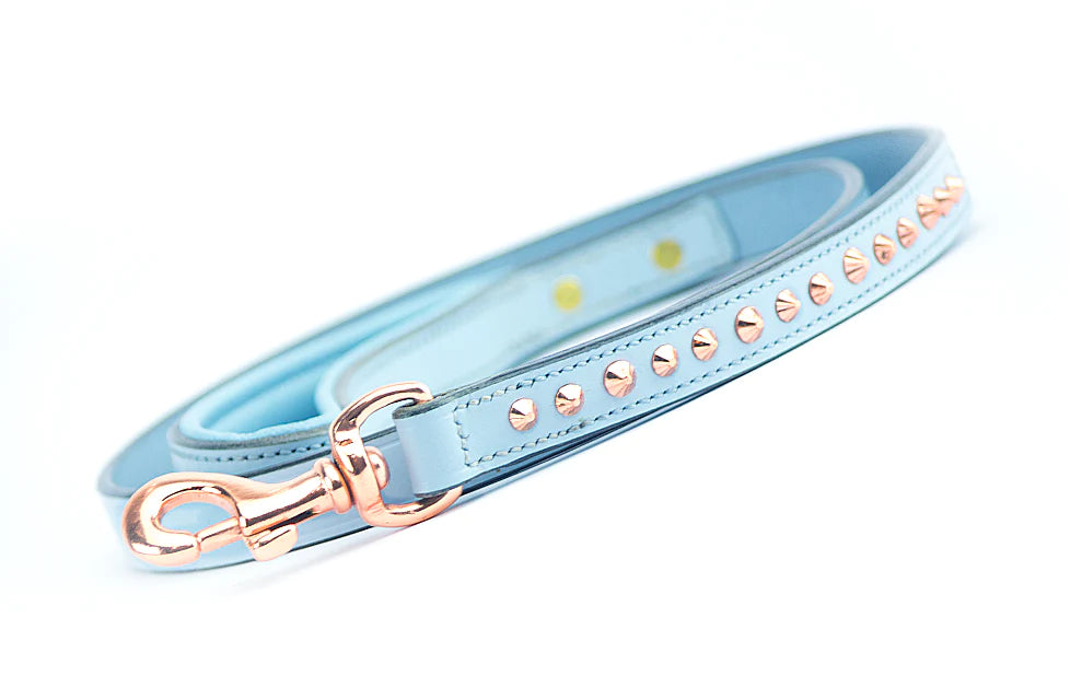 Leather Dog Leash - Imperial Baby Blue Rose Gold Dog Leash