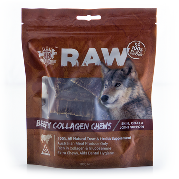 Natural Australian made premium dog treats. Beefy Collagen chews are high in natural collagen and beneficial for canine joint health.