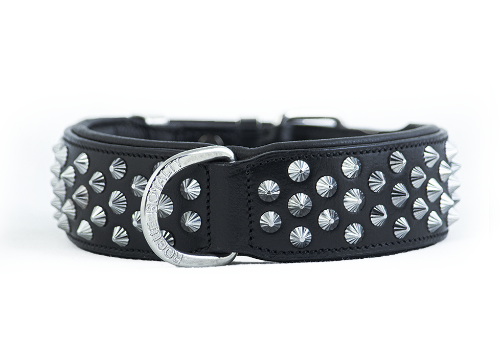 Diamond Cut Spiked Leather Dog Collar
