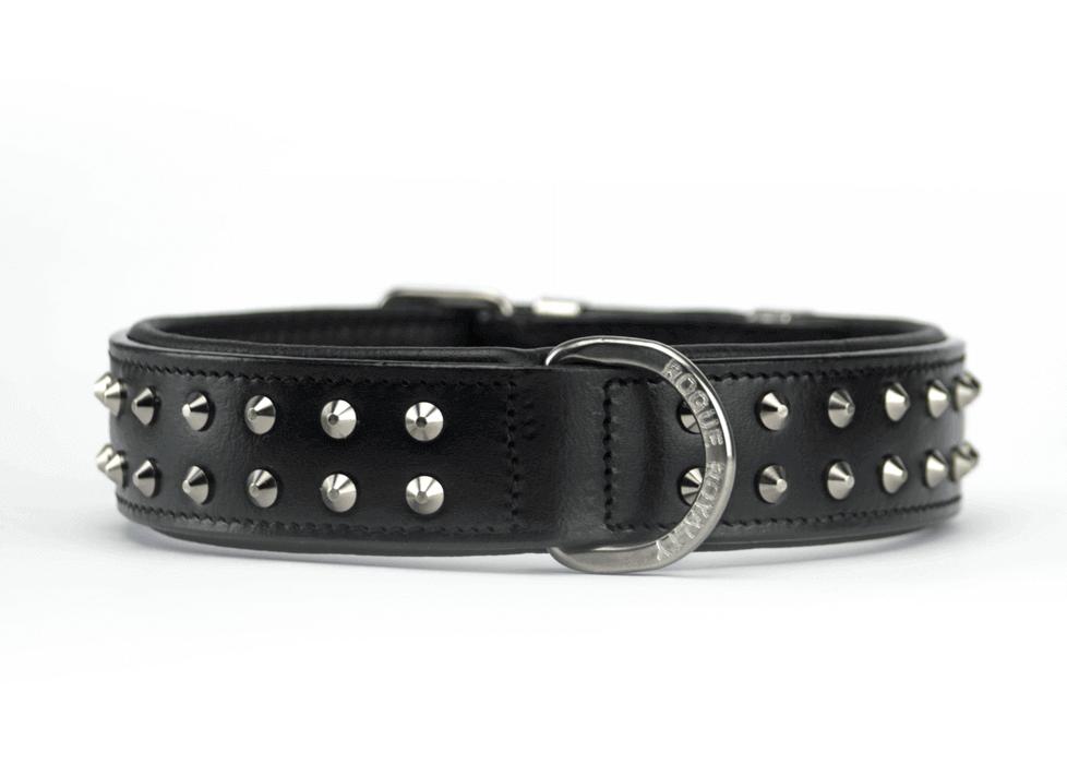 handmade Black Leather dog collar with chrome studs