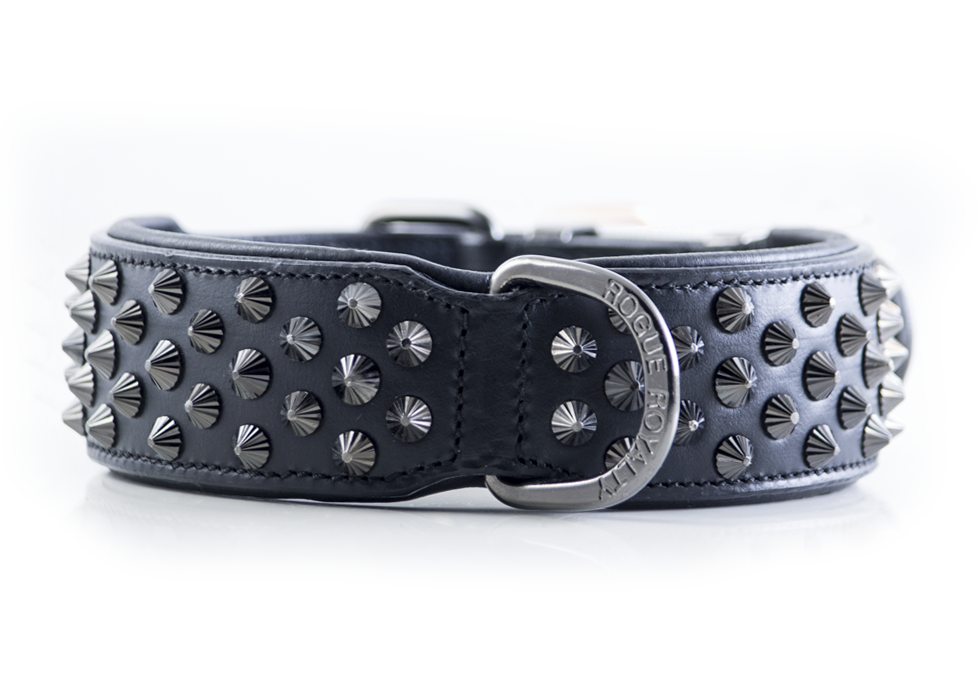 Hand Made Leather Dog Collar - Ruthless Black &amp; Black (Wide Fit)