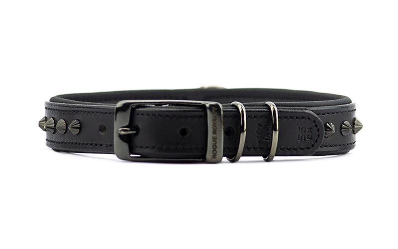 Hand Made Leather Dog Collar - Ruthless Black &amp; Black (Slim Fit)