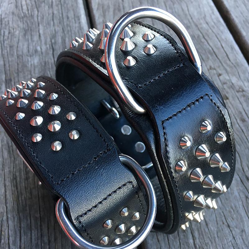 Hand Made Leather Dog Collar - Ruffneck Black &amp; Chrome (Wide Fit)