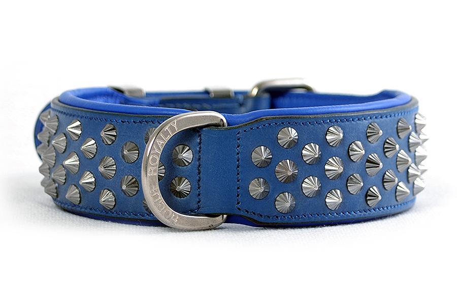 Front view of Imperial Blue hand made leather dog collars. Designed in Australia our hand crafted dog collars  come with a 10 Year Guarantee.