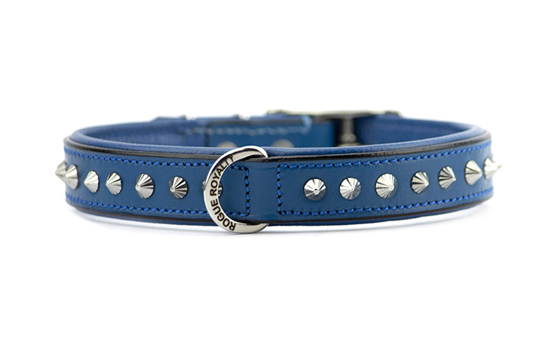 Blue Leather Dog Collars By Rogue Royalty