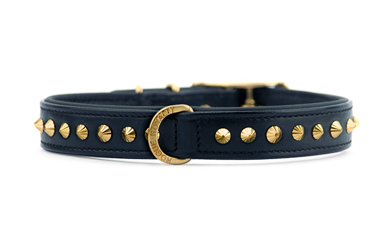 Hand Made Leather Dog Collar - Ruthless Black &amp; Brass (Slim Fit)