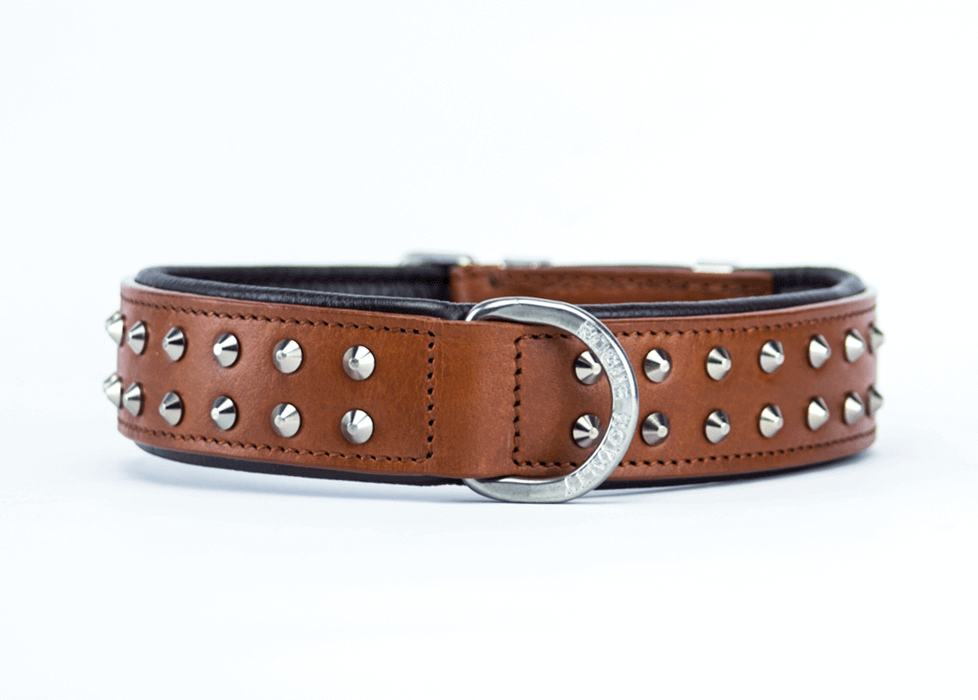 handmade Brown Leather dog collar with chrome studs
