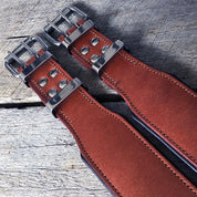 Handmade brown leather dog collar for big dogs.. Stainless steel double pin buckles and steel keepers. 