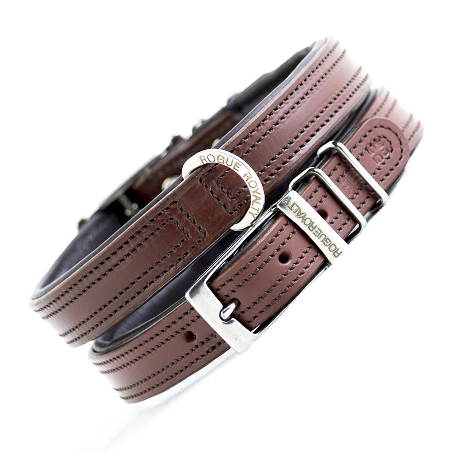 Front and back view of our Tuscan brown handmade leather dog collar. With strong double stitching and stainless steel fittings. Guaranteed to last 10 years!