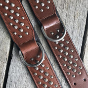 Top view of RuffNeck Brown & Chrome Handmade Leather Dog Collar